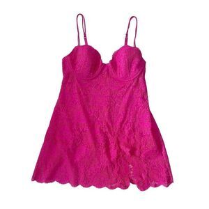 Vintage Victoria’s Secret Y2K hot pink lace cupped mini slip dress 36C